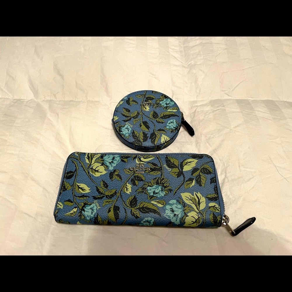 Blue flower pattern Coach wallet and coin purse